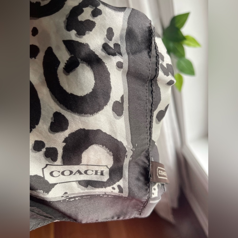 Coach Black and Gray Monochrome Animal Print 100 % Silk Scarf w/Gift Box - Picture 2 of 9